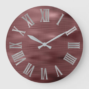 Grande Horloge Ronde Burgundy Gray Silve Minime Métallc Numers