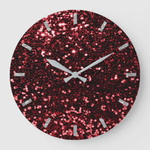 Grande Horloge Ronde Burgundy Maroon Red Sparkly Faux Glitter Gray Glam