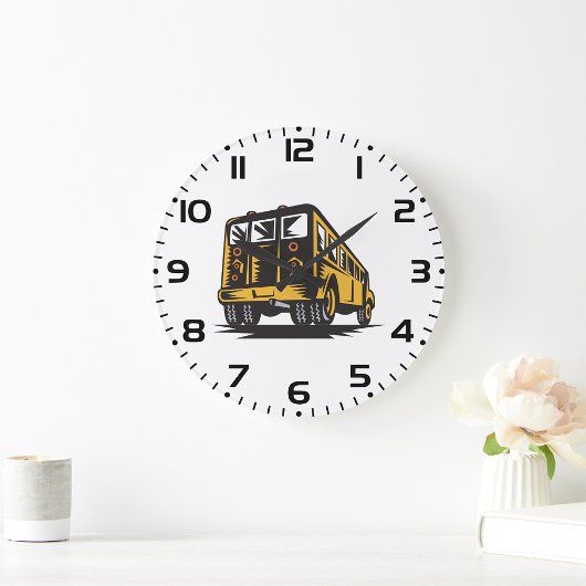 Grande Horloge Ronde Bus scolaire Retro Vintage Jaune