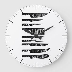 Grande Horloge Ronde Butcher diagram meat cuts clock chef knives