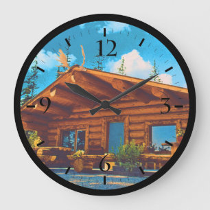 Grande Horloge Ronde Cabane en rondins alaskaine moderne de l'Alaska US