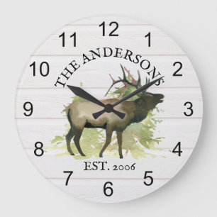 Grande Horloge Ronde Cabine Bois d'Elk rustique Montagne personnalisée