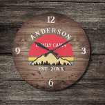 Grande Horloge Ronde Cabine de famille Rustic Retro Trees Nom de famill<br><div class="desc">Transformez votre maison en une retraite confortable avec notre Cabine de famille Rustic Retro Trees Nom de famille Grande horloge. Ce charmant garde-temps apporte la beauté rustique des grands espaces dans votre espace de vie. Présentant un design d'inspiration vintage avec des arbres rétro rustiques, il ajoute une touche de nostalgie...</div>