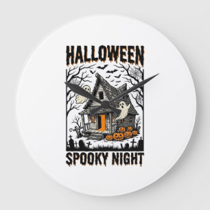 Grande Horloge Ronde Cabine effrayante d'Halloween Art vintage de nuit
