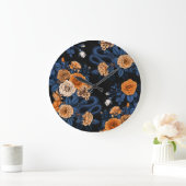 Grande Horloge Ronde Caché en rose, orange et bleu (Maison)