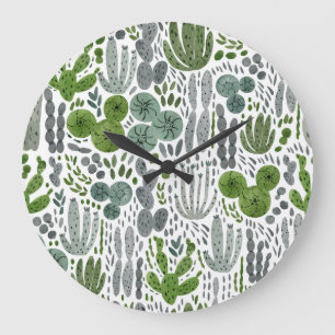 Grande Horloge Ronde Cactus Aquarelle main peint Motif