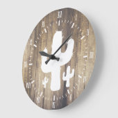 Grande Horloge Ronde Cactus blanc & Faux Wood (Angle)