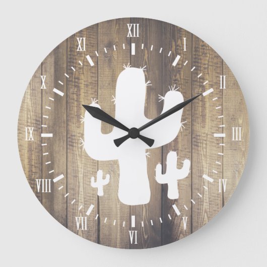 Grande Horloge Ronde Cactus blanc & Faux Wood (Recto)