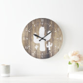 Grande Horloge Ronde Cactus blanc & Faux Wood (Maison)