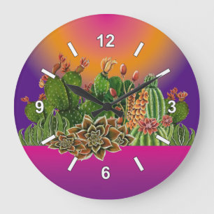 Grande Horloge Ronde cactus Mur