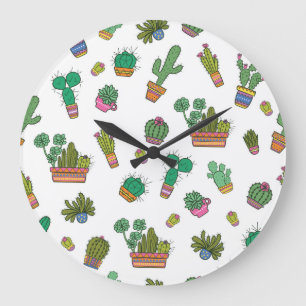 Grande Horloge Ronde Cactus vintages : Design Motif sans couture.