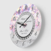 Grande Horloge Ronde Cadeau de 25e anniversaire de mariage Chic Bokeh D (Angle)