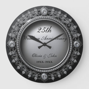 Grande Horloge Ronde Cadeau de 25e anniversaire de mariage Diamants & A