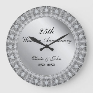 Grande Horloge Ronde Cadeau de 25e anniversaire de mariage Diamants & A