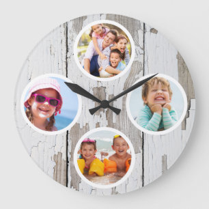 Grande Horloge Ronde Cadeau de famille rustique avec plusieurs photos