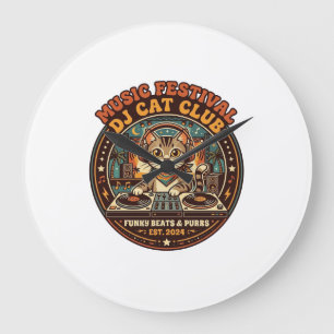 Grande Horloge Ronde Cadeau de Festival de Musique DJ Chat Amateur de C