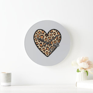 Grande Horloge Ronde Cadeau de la Saint-Valentin cœur de léopard mignon