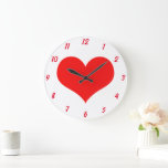 Grande Horloge Ronde Cadeau de la Saint-Valentin motif cœur rouge et bl<br><div class="desc">Imprimé avec un motif de cœur rouge mignon sur fond blanc ! Personnalisez comme vous le souhaitez.</div>