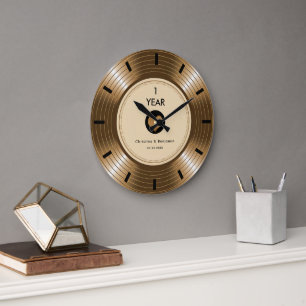 Grande Horloge Ronde Cadeau de mariage anniversaire vinyle LP doré vint