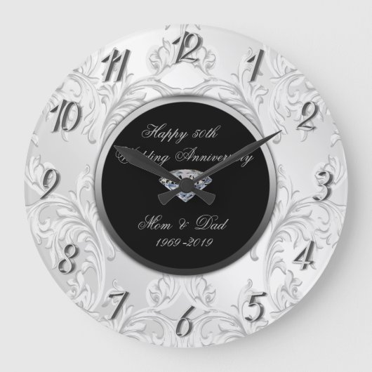 Grande Horloge Ronde Cadeau de mariage en damas argenté pour 50e annive (Recto)