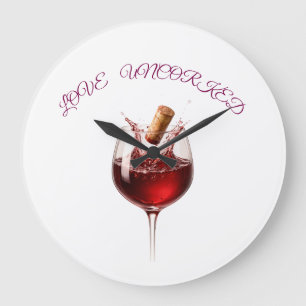 Grande Horloge Ronde Cadeau de mariage Love Uncorked Vin Élégant Éclabo