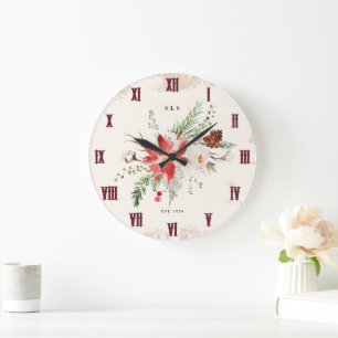 Grande Horloge Ronde Cadeau de Noël à monogramme Noël rustique