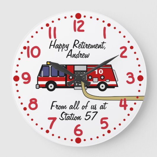 Grande Horloge Ronde Cadeau de retraite de pompier Nom personnalisé Hor (Recto)