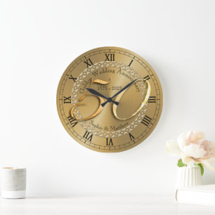 Grande Horloge Ronde Cadeau personnalisé 50e anniversaire de Mariage d'