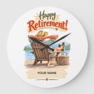 Grande Horloge Ronde Cadeau personnalisé de retraite heureuse