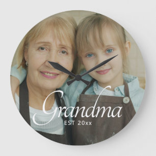 Grande Horloge Ronde Cadeau photo de grand-mère établie