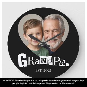 Grande Horloge Ronde Cadeau Photo de Papy pour Grand-Père