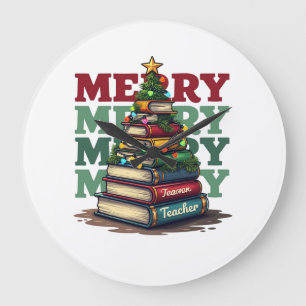 Grande Horloge Ronde Cadeau pour l'enseignant Livres de Noël pour l'e