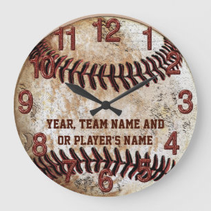 Grande Horloge Ronde Cadeaux de baseball rustique PERSONNALISÉS pour l'
