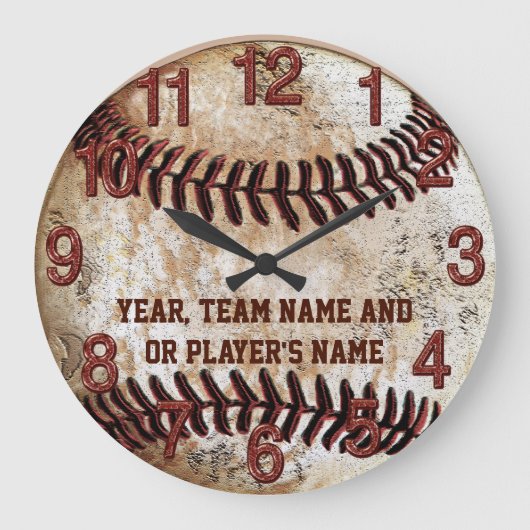 Grande Horloge Ronde Cadeaux de baseball rustique PERSONNALISÉS pour l' (Recto)