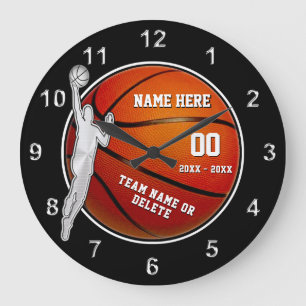Grande Horloge Ronde Cadeaux de basketball noir, blanc et argent pour g