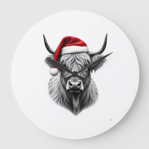 Grande Horloge Ronde Cadeaux de Noël de Santa de bébé vache des Highlan