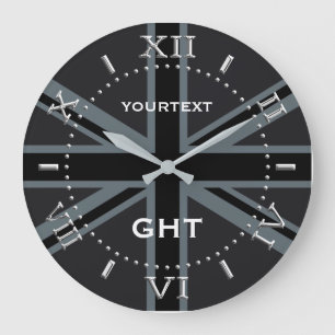 Grande Horloge Ronde Cadran britannique noir personnalisé de drapeau