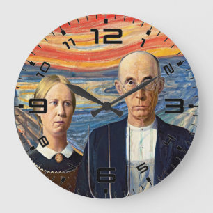 Grande Horloge Ronde Cadran de l'American Gothic Scream Art Mashup