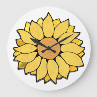 Grande Horloge Ronde Cadran de Tournesol en Verre Coloré