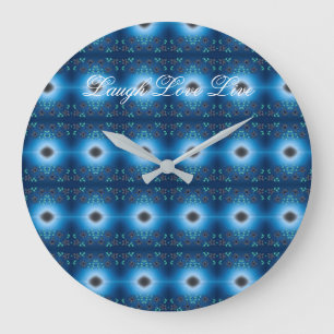 Grande Horloge Ronde Cadran Fleur Bleue avec rire amour et vie