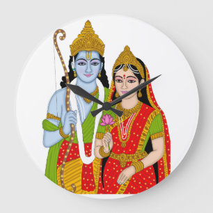 Grande Horloge Ronde Cadran Lord Sitaram – Décoration murale divine et 
