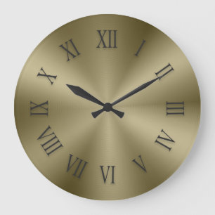 Grande Horloge Ronde Cadran métallisé or vintage avec chiffres romains