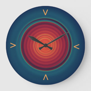 Grande Horloge Ronde Cadran Minimaliste Bleu/Vert avec Centre Rouge> Ho