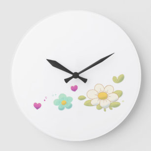 Grande Horloge Ronde Cadran mural à l'illustration florale délicate – N