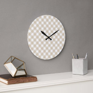 Grande Horloge Ronde Cadran mural à motif carreaux beige