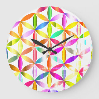 Grande Horloge Ronde Cadran mural à motif de géométrie sacrée Fleur de