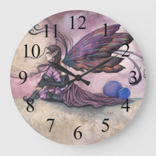 Grande Horloge Ronde Cadran mural d'art fantastique de fée de la Lune d