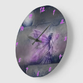 Grande Horloge Ronde Cadran mural d'art fantastique de fée violette (Angle)