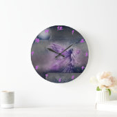 Grande Horloge Ronde Cadran mural d'art fantastique de fée violette (Maison)