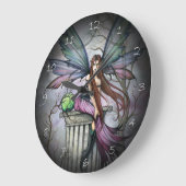 Grande Horloge Ronde Cadran mural d'art fantastique gothique féerique (Angle)